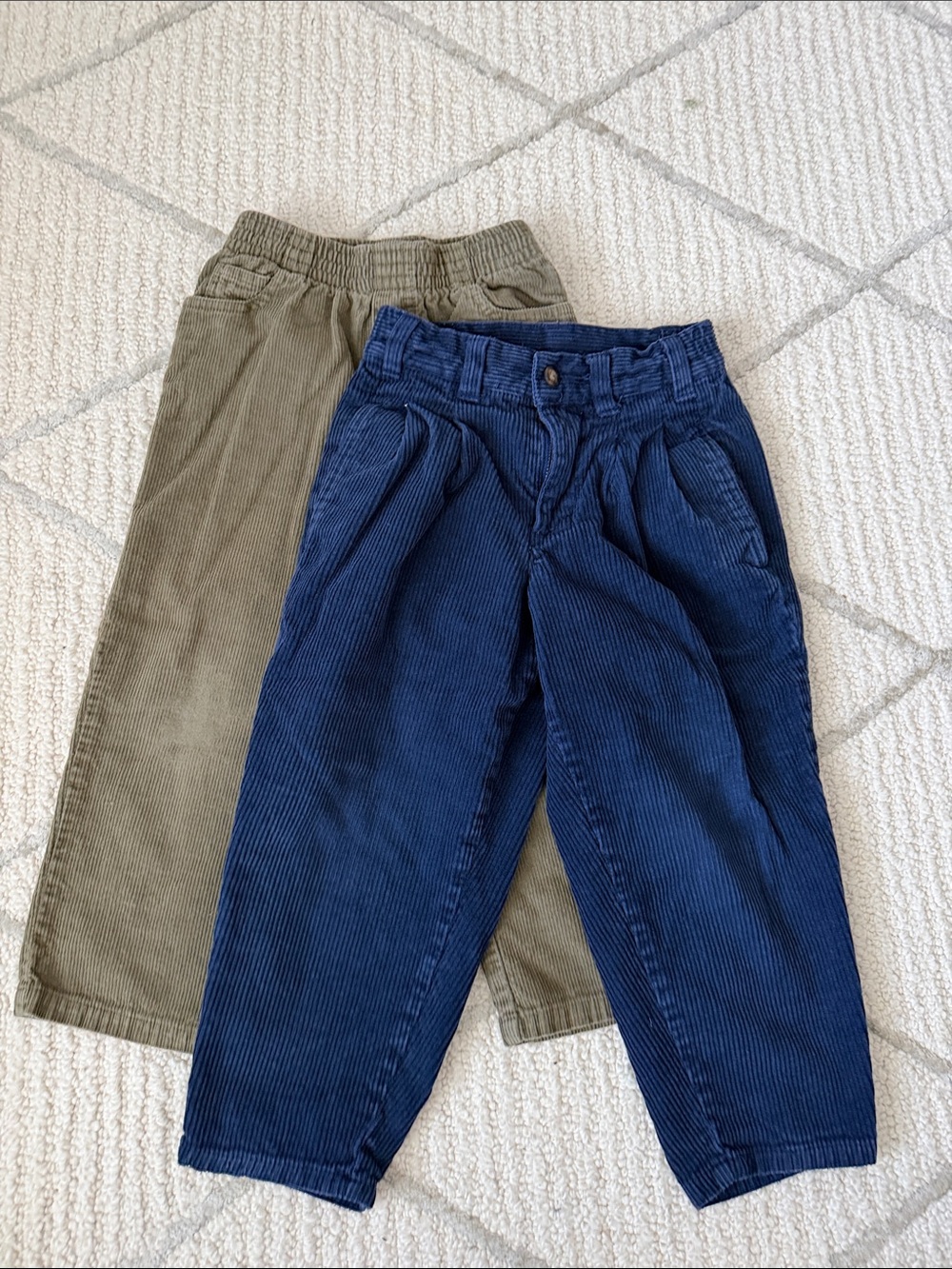 Corduroy Kids Pants in Navy Blue and Olive - Comfortable Casual Bottoms